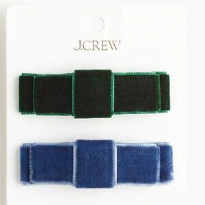 J Crew Women's Velvet Bow Barrettes Set of Two Party Whimsy Blue Green
